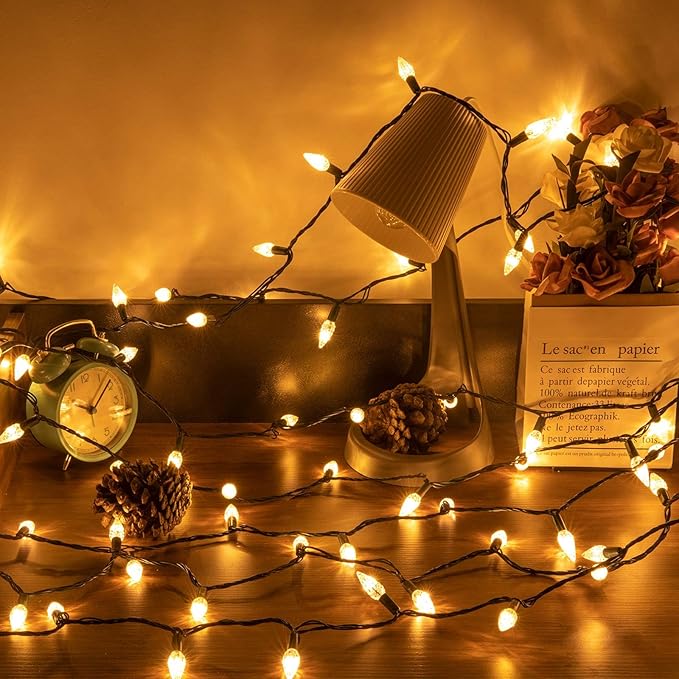 AWQ 500LED 173.8 FT C6 Christmas String Lights Plug in Fairy Twinkle String Lights 8 Modes Timer Function Waterproof Extendable for Indoor Outdoor Wedding Party Christmas Decoration (500, Warm White)