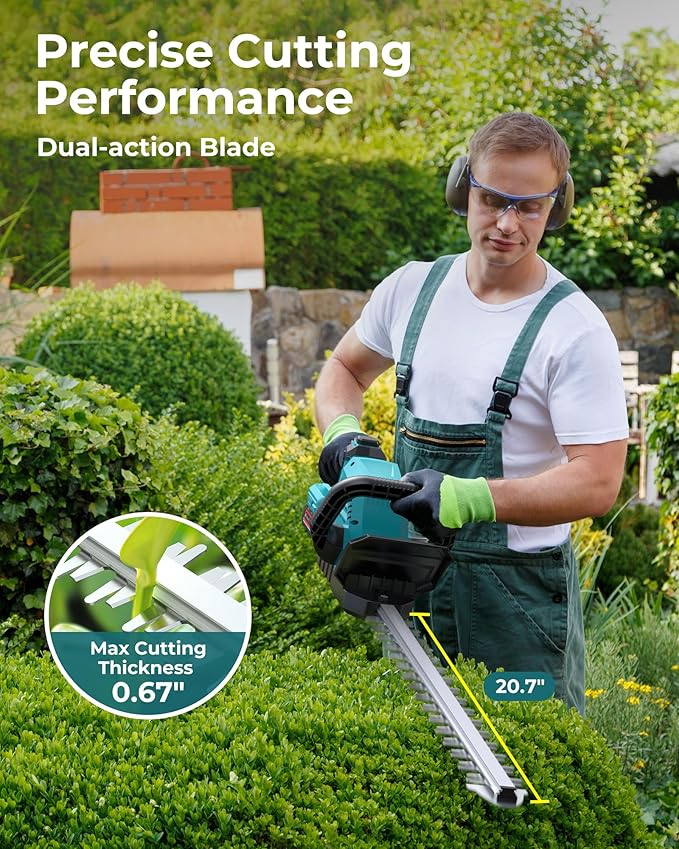 Cordless Hedge Trimmer 20-Inch with Battery Indicator & 2X 2000mAh Batteries, 180¡Æ Rotatable Head, 3000RPM Electric Brush Cutter for Hedges, Shrubs, Branches
