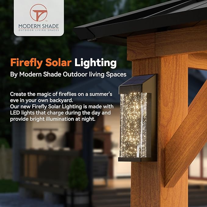 Modern Shade The Horizon Hardtop Gazebo 12' x 20' with 4 LED Lights, Permanent Outdoor Gazebo with Galvanized Steel Double Roof, Grill Pavilion with Decor Hooks, Mosquito Nettings, Wood-Looking