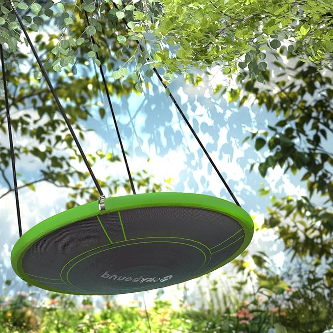 Skybound 43 Saucer Swing for Kids Outdoor - Durable Textilene Fabric, Galvanized Steel Frame, 600lbs Capacity, Adjustable Ropes (Green)