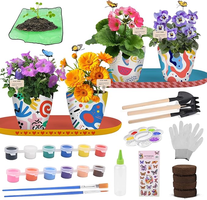 QSQSRUCH 4 Set Flower Garden Kit for Kid, Painting & Plant Kits for Ages 4-8,Arts and Crafts Set, Girls Gifts 8-10,Girls Toys Age 6-8, Gift for 4 5 6 7 8 9 10+ Year Old Girl