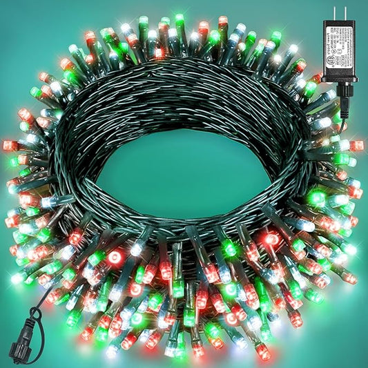 Red White Green Christmas Lights Outdoor, 80FT 240 LED Christmas Tree Lights Waterproof Plug in, 8 Modes Connectable Christmas Decorations Green Wire for Indoor Home House Patio Holiday