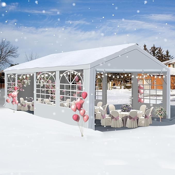 GARTOO 13' x 26' Heavy Duty Party Tent - Event Shelter Canopy Outdoor Wedding Gazebo with 4 Sand Bags for Wedding, Birthday Party, Outdoor Event