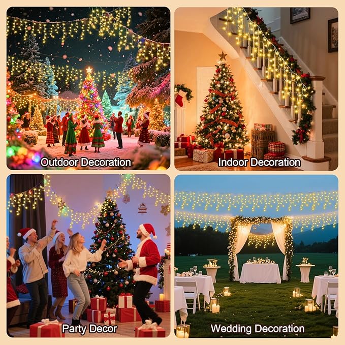 98 Ft Ice Lights for Outside, 1216 LED Christmas Lights Outdoor Plug in, Christmas String Lights with 8 Modes & Timer for Holiday, Party, Wedding, House, Patio, Outdoor Decor(Warm White)