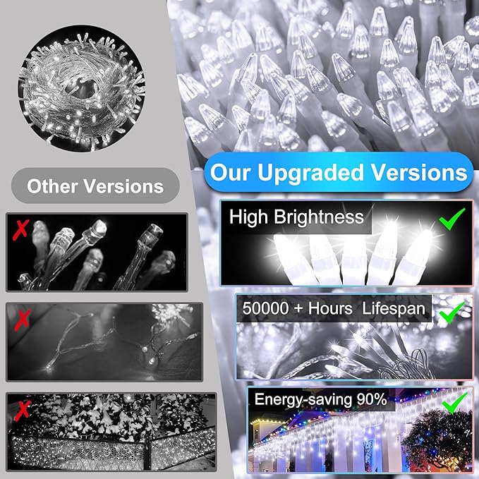 810 LED Christmas Lights Outdoor Indoor, 82ft Cool White String Lights with 180 Drops, 12 Modes Dimmable Curtain Lights with Timer, Waterproof Twinkle Fairy Lights for Bedroom Window Xmas Decor