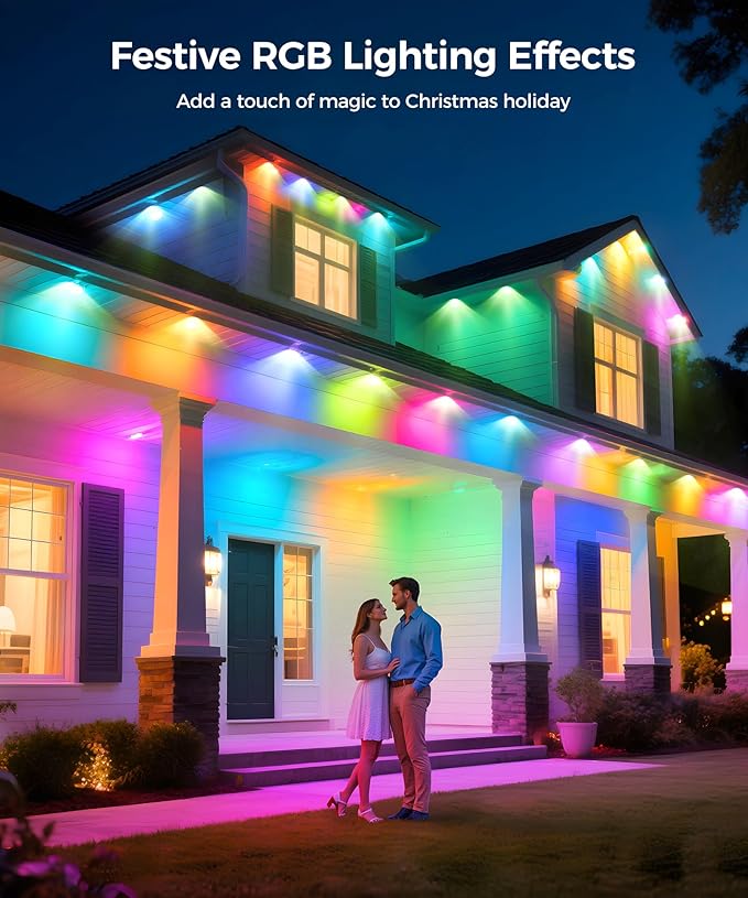 POOFZY Permanent Outdoor Lights for House,50ft RGB+IC Smart Outdoor Decor, 50 Scene Modes,App/Remote Control,IP67 Waterproof,for Christmas,Halloween,Daily & Holiday Party Decor,House Roof Lighting