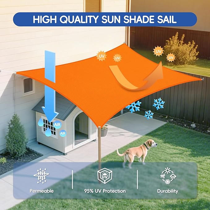 Sun Shade Sail 17'x19' Rectangle Shade Cloth for Garden, Permeable Shade Canopy Outdoor Patio Covers for Pergola Backyard Deck Outside Activity, Orange