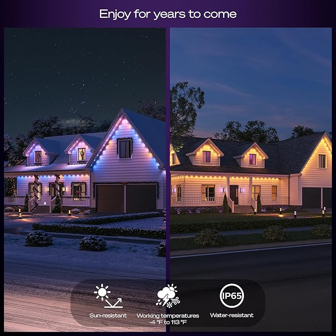 Philips Hue Festavia 90ft Permanent Outdoor String Lights, 48 Dimmable Lights, 55 Lumens Each, Weatherproof, Water-Resistant, White Wire, Color Ambience, Bridge Required