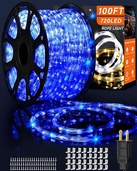 Coroor Rope Lights Outdoor Waterproof Christmas 100ft 720 LED, Flexible Connectable Tube Lights, String Lights Decorative Lighting for Garden Patio Pool Tree Bedroom Xmas Decor (Blue)