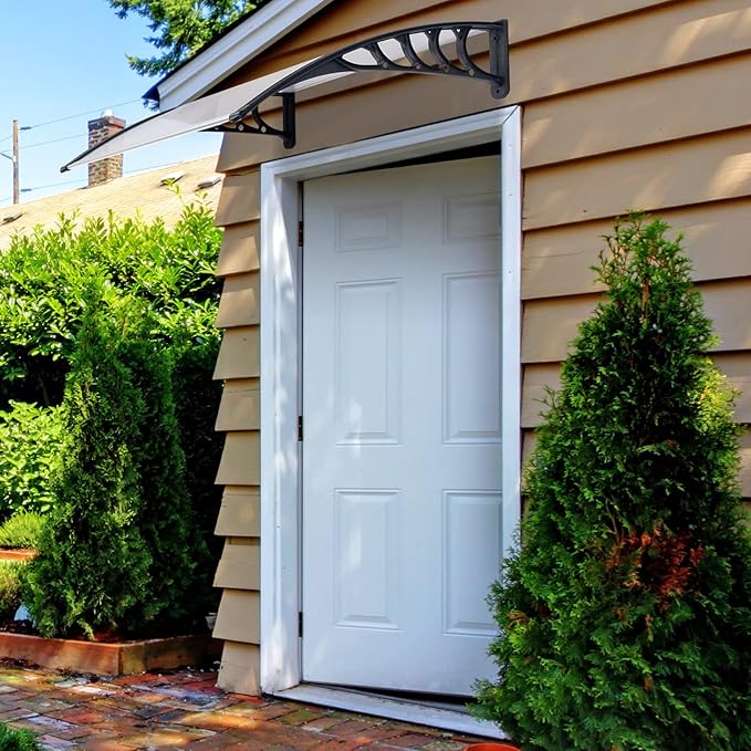 Window Awning Door Canopy Exterior- 38" x 40" Aluminum Door Awning, Polycarbonate Cover Patio Canopy Awning for House, Outside, Rain Snow & UV Resistant (Clear Board & Black Bracket)