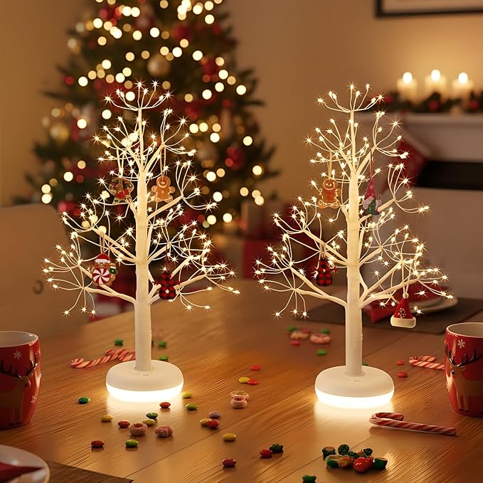 PEIDUO Small Christmas Tree with 136 Lights, 1.64 FT Rechargeable Artificial Trees with 6 Modes, Timer & Dimmable Control, Fairy Light Spirit Tree for Christmas Decorations Indoor Home Decor (2PK)
