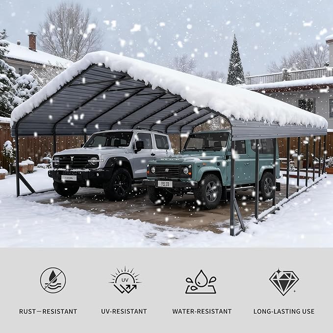 20x40 ft Metal Carport for Outdoor Garages Steel Heavy Duty Portable Garage with Large Tall Carports Canopy for Snow, Car Ports with Galvanized Steel Roof & Frame - Grey