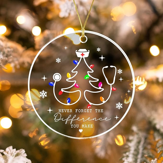 Nurse Christmas Ornament 2025, Never Forget The Difference You Make, Stethoscope Tree Acrylic Ornament, Cute Nurse Ornaments for Christmas Tree, Gift for RN, LPN, Healthcare Worker