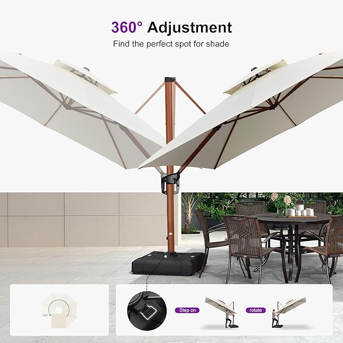 PURPLE LEAF 10ft Patio Umbrella Outdoor Square Umbrellas Large Cantilever Umbrella Windproof Offset Umbrellas Heavy Duty Sun Umbrella for Garden Deck Pool Patio, Cream
