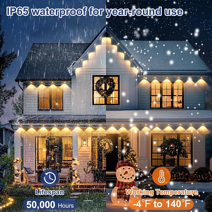 Brightever Permanent Outdoor Lights, Upgraded Warm White Outdoor Light 100FT with 72 LED Lighting, IP65 Waterproof Eaves Lights for Daily, Garden, TV Backlights, Christmas Decor, Dimmable
