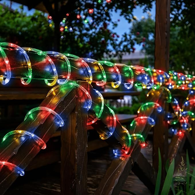 Solar Rope Lights, 2 Packs Total 132ft 400LED Solar String Lights, 8 Modes Waterproof Solar Powered Outdoor Light, Flexible Clear Tube Light for Garden Backyard Patio Deck Pool Tree Decor - Multicolor