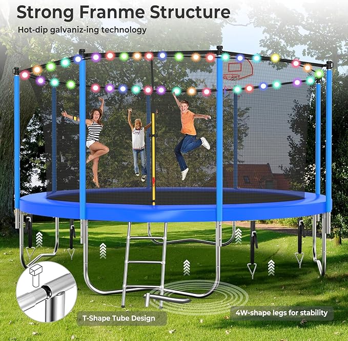 Lyromix Upgraded 16FT 15FT 14FT 12FT 10FT 8FT Trampoline Outdoor with Basketball Hoop and Net, Capacity for 4-6 Kids and Adults