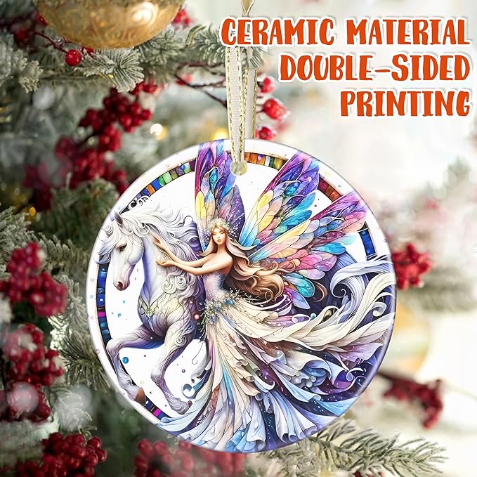Christmas Ornaments, 3.5 Inch Ceramic Fairy Hanging Ornament, Christmas Tree Ornaments, Gifts for Daughter, Xmas Gifts, Unique Gift Idea, Perfect for Holiday Party, Tree, Window, Wall Decor