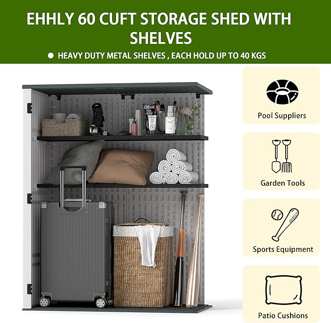 Vertical Resin Storage Shed, 60 Cuft Garden Tool Sheds & Outdoor Storage, Plastic Outdoor Storage Cabinet Waterproof, 4.5 x 2.3 ft Backyard Outside Lawn Mower Storage Shed, White
