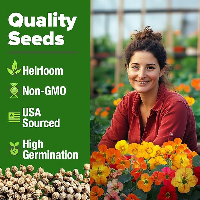 HOME GROWN Nasturtium Seeds Dwarf Tall Trailing Mix – 250+ 𝗡𝗢𝗡-𝗚𝗠𝗢 Edible Flower Seeds for Planting Outdoors – Fast Germination, Low-Maintenance Climbing & Trailing Nasturtium (Tropaeolum majus)