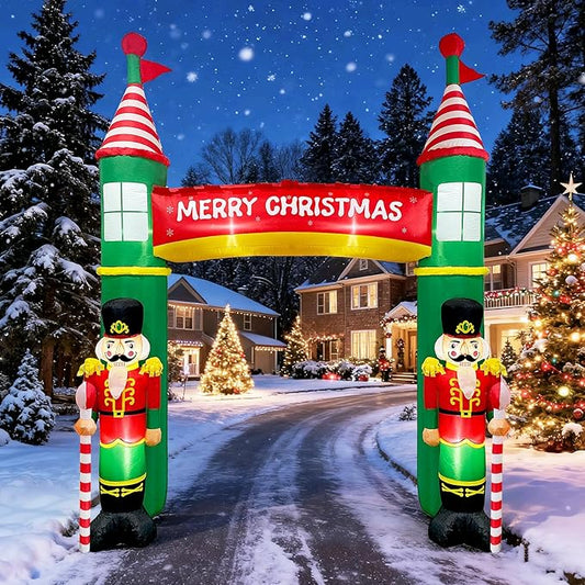 10FT Christmas Inflatable Outdoor Decoration, Nutcracker Soldier Christmas Inflatables Archway, Christmas Blow Up Yard Decorations Built-in LED Lights Xmas Archway Outdoor for Lawn Garden Xmas