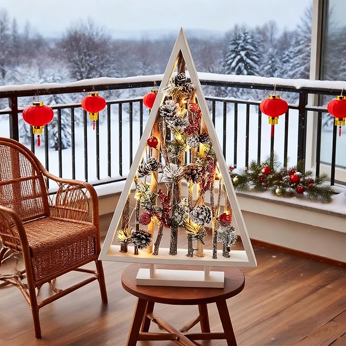 24“ Fikowo Modern Christmas Decor Wooden Christmas Tree Shaped Desktop Decorations Ornament Christmas Decor Modern Christmas Tabletop Decor Christma Tree Shelf Wooden Christmas Trees