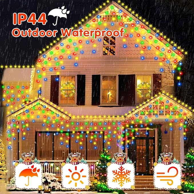 33FT 400LED Christmas Lights Outdoor Waterproof Curtain Lights with 8 Modes Timer Hanging Fairy Lights Plug in String Lights for Holiday Wedding Party Decoration(Multicolor)