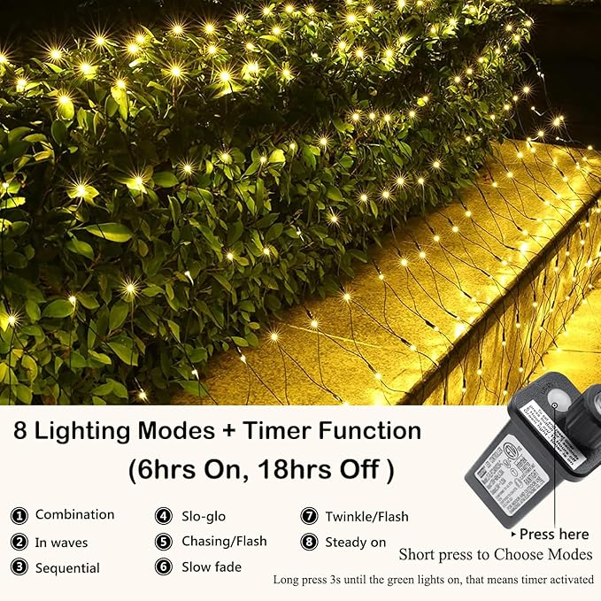 Joomer Christmas Net Lights - 2PACK 12FT x 5FT 360 LED Plug-in Mesh Lights, Waterproof with 8 Modes, Timer, Connectable for Bushes, Trees, Garden, Outdoor Christmas Decor (Green Wire, Warm White)