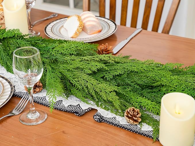 6FT Extra Full Cedar Garland Real Touch Faux Cedar Garland Christmas Greenery for Mantle Stairs Table Wall Front Door Indoor Outdoor Christmas Xmas Decor Decorations