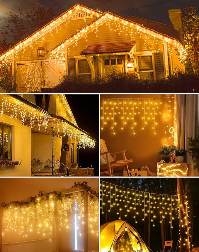 Icicle Lights for Outside Christmas Outdoor 400 LED 39FT Warm White, 64 Drops 2700K Lights with Remote/8 Modes/Timer, IP44 Waterproof for Roof Gutter Wedding Holiday Decorations