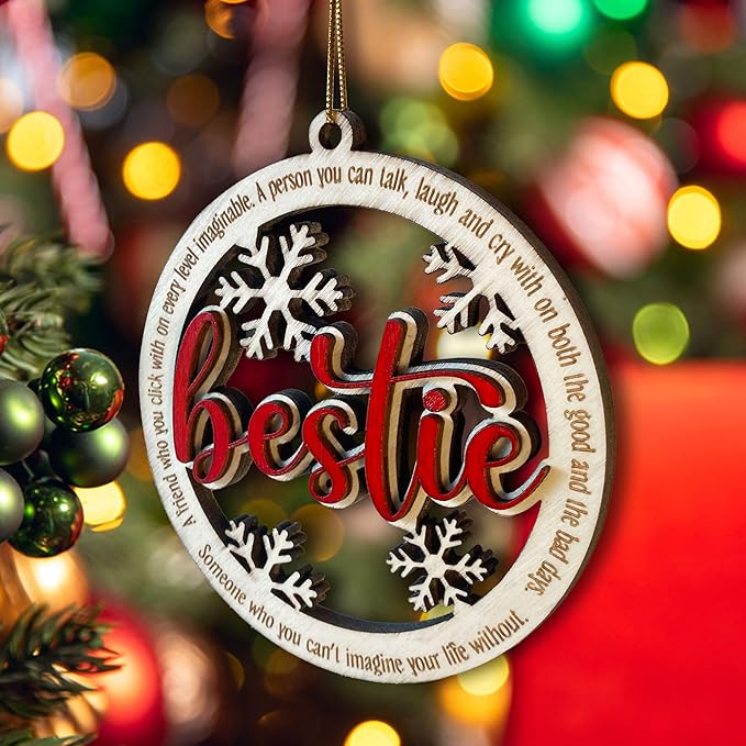 Bestie Christmas Ornament, Wooden Keepsake, Perfect Friendship Gift for BFF, Personalized Bestie Holiday Decor, Best Friend Christmas Tree Decoration