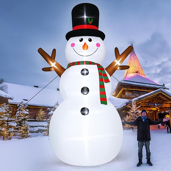 18FT Christmas Inflatable Snowman, Super Large Blow Up Snowmen Outdoor Decor with LED Lights, Waterproof Giant Snowman Yard Decoration for Holiday, Xmas Party, Garden