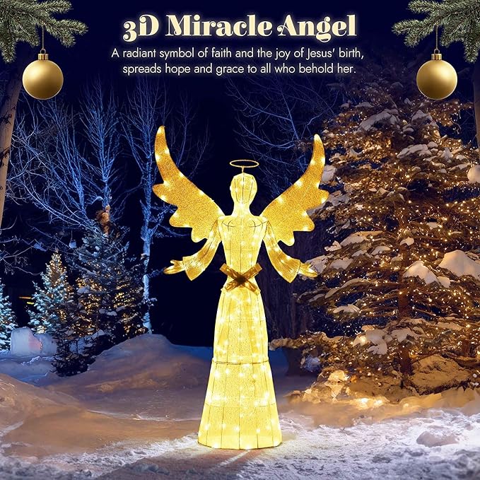 Yescom Holy 5.6ft Lighted Christmas Angel Outdoor Pre-lit 3D Crystal Angel Patio Garden Deck Party Decor Warm White