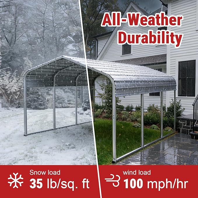KoreJetMetal11x20FT Heavy-Duty Galvanized Metal Carport, All-Steel Car Ports Vehicle Shelter, Outdoor Car Canopy for Cars Trucks SUVs Boats RVs, Large Car Shed for Driveway Backyard Storage