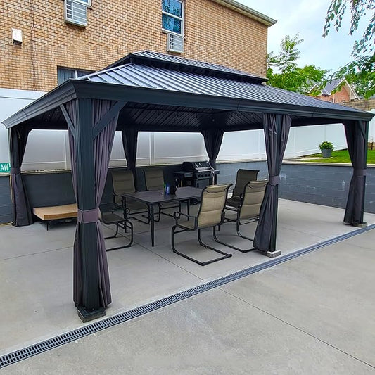 PURPLE LEAF 14' X 20' Outdoor Gazebo with Galvanized Steel Metal Roof Permanent Hardtop Gazebo for Patio Lawn and Garden Large Pavilion Grey