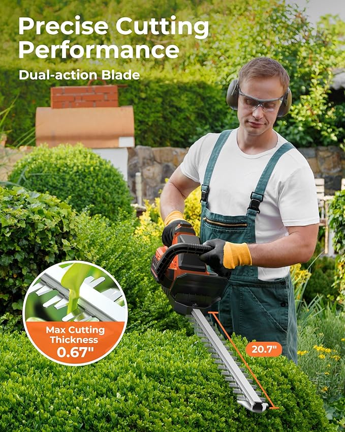 20'' Hedge Trimmer Cordless with 2pcs 4000mAh Battery, Electric Handheld Bush Clipper with Rechargeable Batteries, 3000RPM 180¡Æ Rotatable Head, 2/3'' Blade Gap Orange