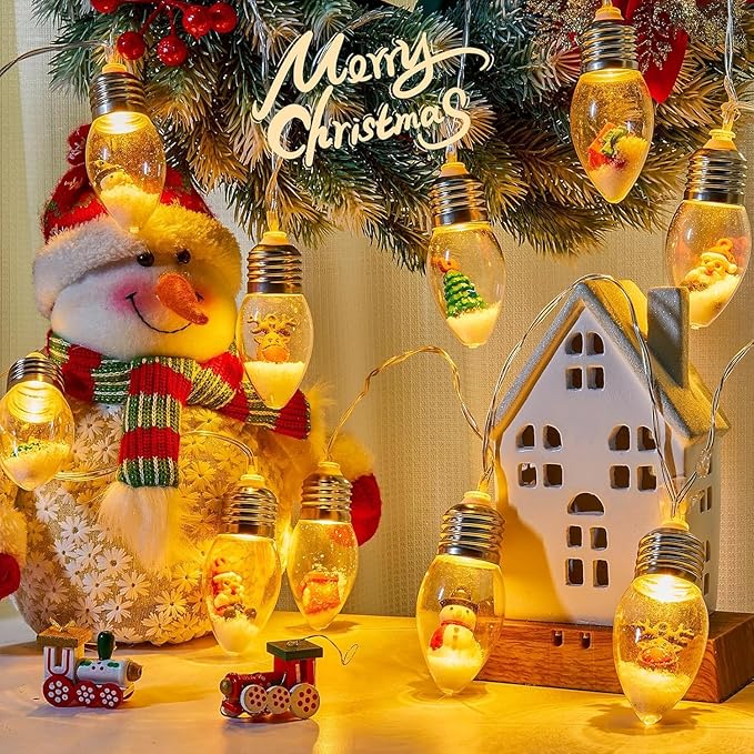Brightown Indoor Christmas Lights, 7.5FT Battery Powered String with Santa, Gifts and Adorable Ornaments Inside Snow Globes, Ideal for Tree, Party, Garland Decor