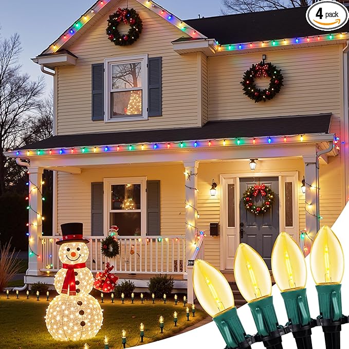 Brightown C9 Christmas Pathway String Lights - Outdoor with 102.8 FT Length, 80 Clear Lights, Waterproof Walkway for Indoor/Outdoor Xmas Party Decor, Warm White