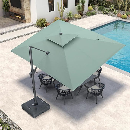 PURPLE LEAF 9' X 12' Double Top Cantilever Patio Umbrella Deluxe Large Outdoor Umbrella Rectangle Offset Umbrella with Fade Resistance for Garden Deck Pool Patio, Mint Green