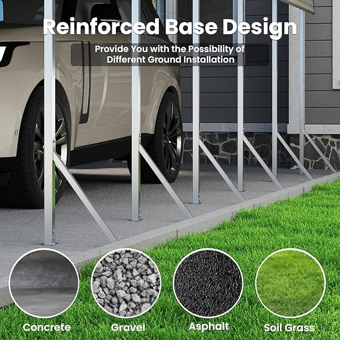 14x30ft Heavy Duty Metal Carport – Outdoor Galvanized Garage, Sturdy Structure, All-Weather Protection, Easy Assembly for Cars, Trucks, Boats, Tractors, and Outdoor Storage (Beige, 14x30FT)