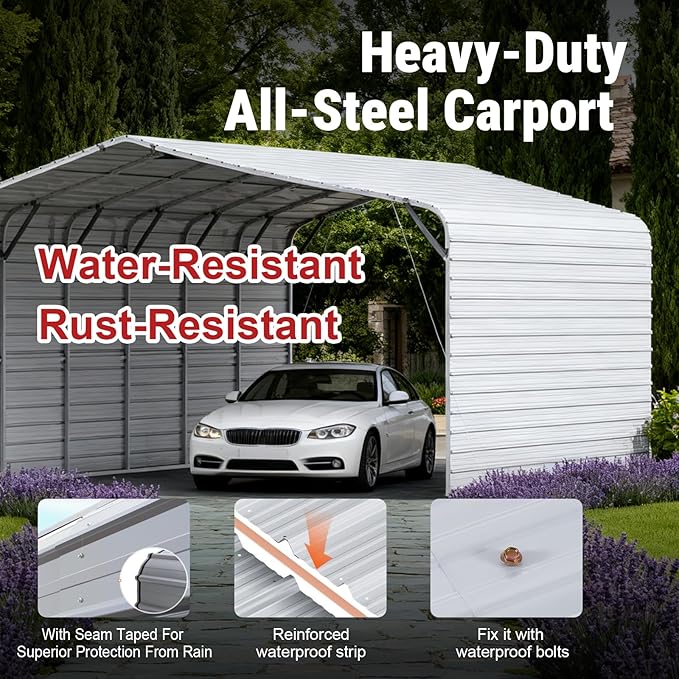 30x20FT Heavy-Duty Galvanized Metal Garage, All-Steel Enclosed Carport with Side Panels, Large Outdoor Vehicle Shelter and Car Shed for Trucks, SUVs, Boats & RVs, Steel Canopy Storage Building