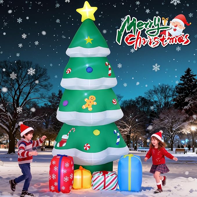 10 FT Giant Inflatable Christmas Tree with 4 Gift Boxes Featuring Built-in LEDs for Blow Up Christmas Decoration, Perfect Outdoor Christmas Inflatables for Yard, Garden, and Lawn Décor