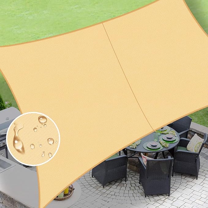 LOVE STORY Rectangle 7'x12' Waterproof Sun Shade Sail Canopy UV Block for Outdoor Patio Backyard Carport,Sand(We Make Custom Size)