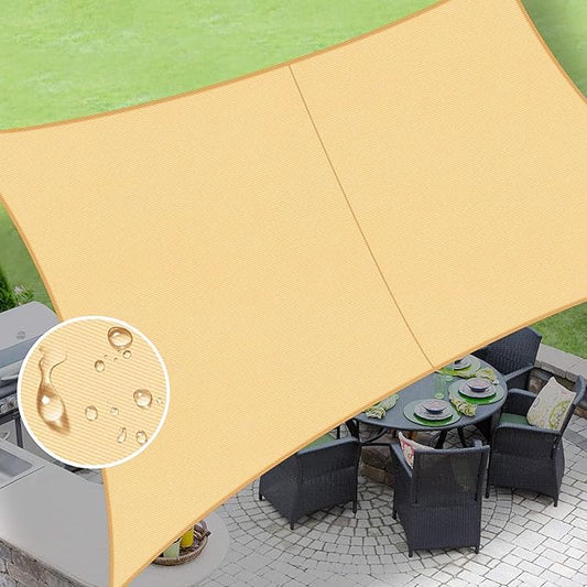 LOVE STORY Rectangle 10'x16' Waterproof Sun Shade Sail Canopy UV Block for Outdoor Patio Backyard Carport,Sand(We Make Custom Size)