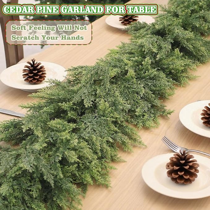 6 FT Christmas Cedar Garland, Artificial Realistic Faux Greenery Pine Garland - Soft Bendable, Lifelike Christmas Decorations for Table, Mantle, Wall, Indoor Outdoor Holiday Party (1 Pcs)