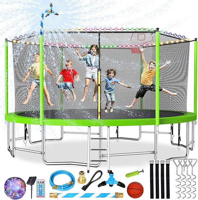 Lyromix Upgraded 16FT 15FT 14FT 12FT 10FT 8FT Trampoline Outdoor with Basketball Hoop and Net, Capacity for 4-6 Kids and Adults
