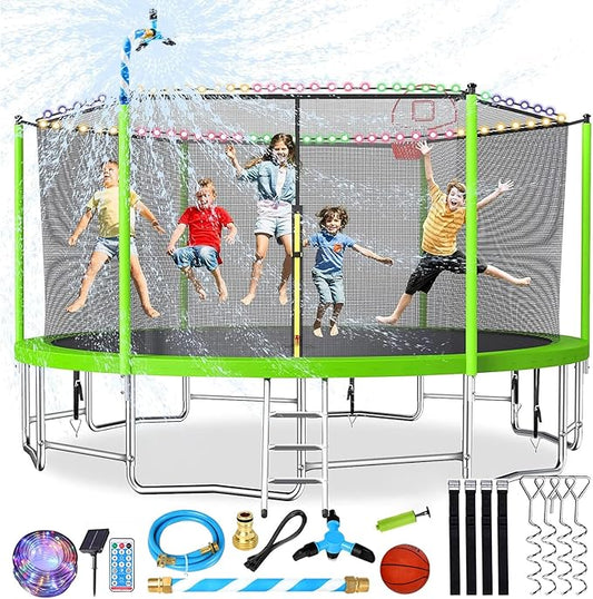 Lyromix Upgraded 16FT 15FT 14FT 12FT 10FT 8FT Trampoline Outdoor with Basketball Hoop and Net, Capacity for 4-6 Kids and Adults