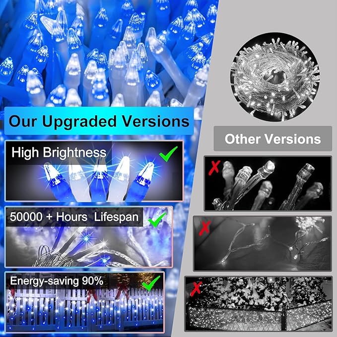670 LED Christmas Lights with 148Drops, 66ft 12 Modes Hanging ice String Lights with Timer Dimmable & Waterproof, Plug-in Fairy Lights for Indoor Holiday Wedding Christmas Decorations Blue & CoolWhite
