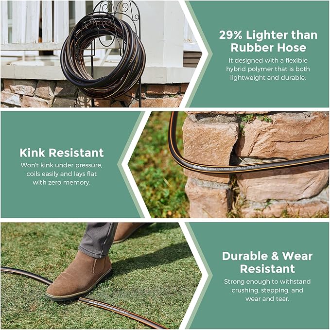 Giraffe Hybrid Leader Hose 5/8 x 6ft, Custom Length, NO Kink, Flexible, Leakproof Water Hose with Male to Female Fittings, 600 Burst PSI