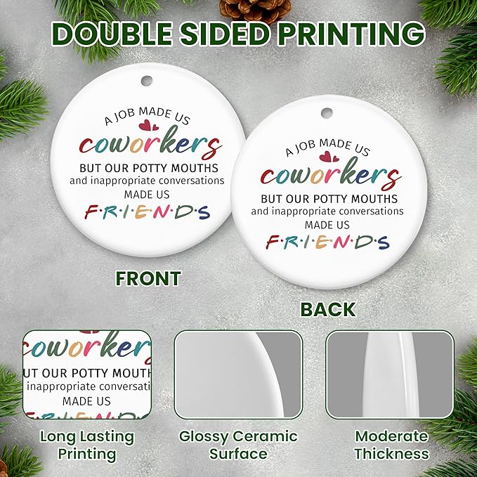 TEEZWONDER Christmas Coworker Gifts for Friends Women - Ceramic Christmas Ornaments 2025 for Tree Decorations - Gifts for Coworkers, Friend Gift for Coworker, Christmas Decorations Friends Ornament